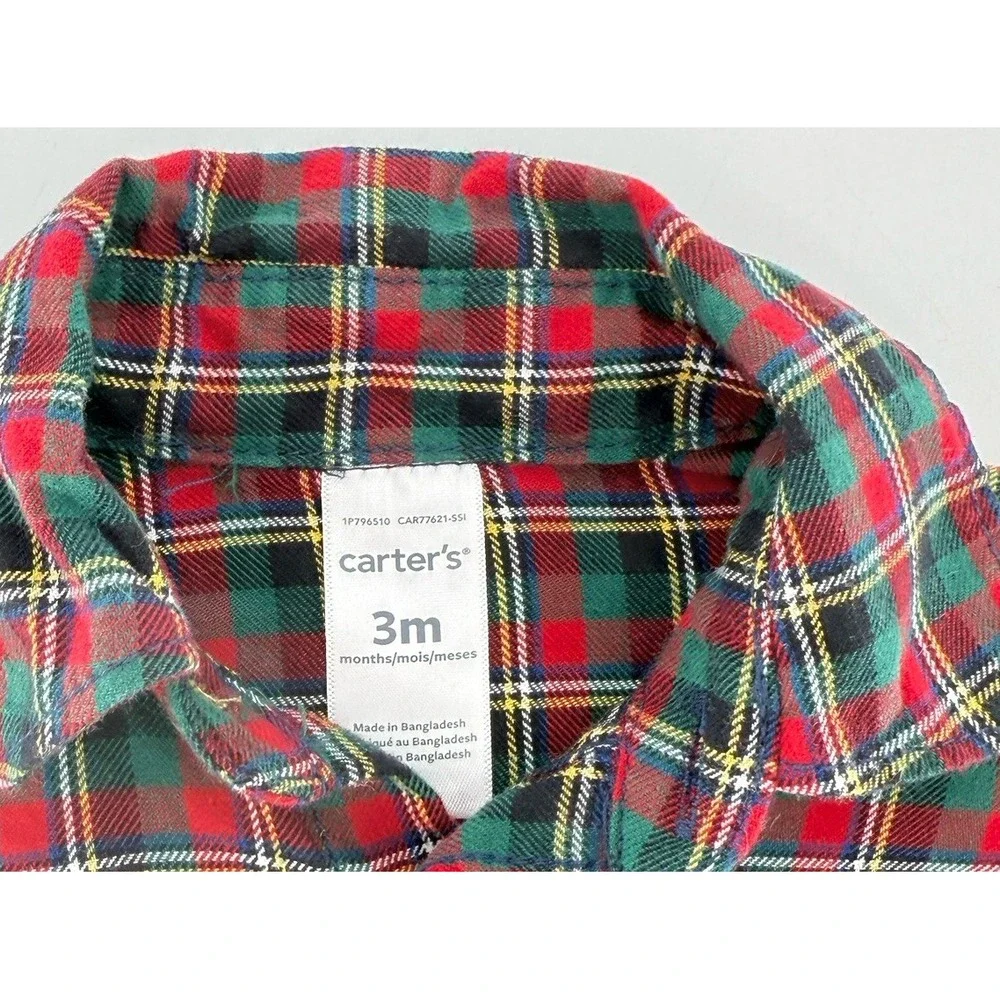 Carter's Baby Boy Red Plaid Button-Down Long Sleeve Shirt Size 3m Preppy Holiday